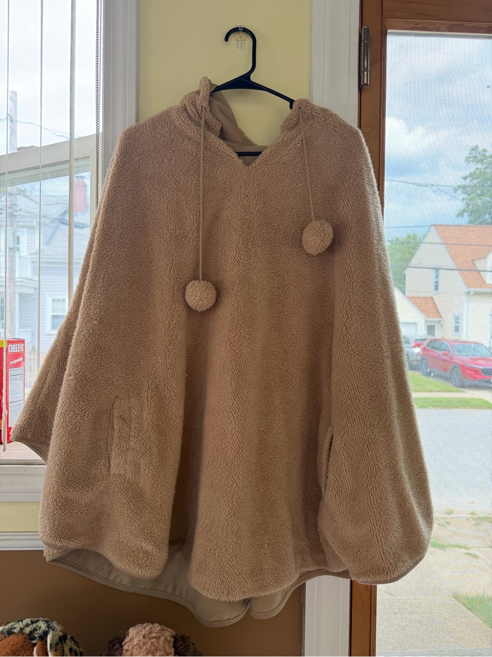 Cozy Teddy Hooded Poncho - Beige